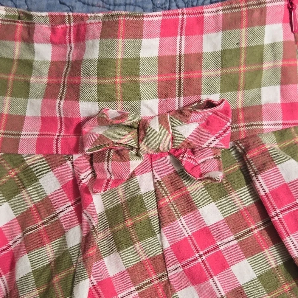 Gymboree Girls Plaid Pink & Green Skirt with Bow Accent Size 4